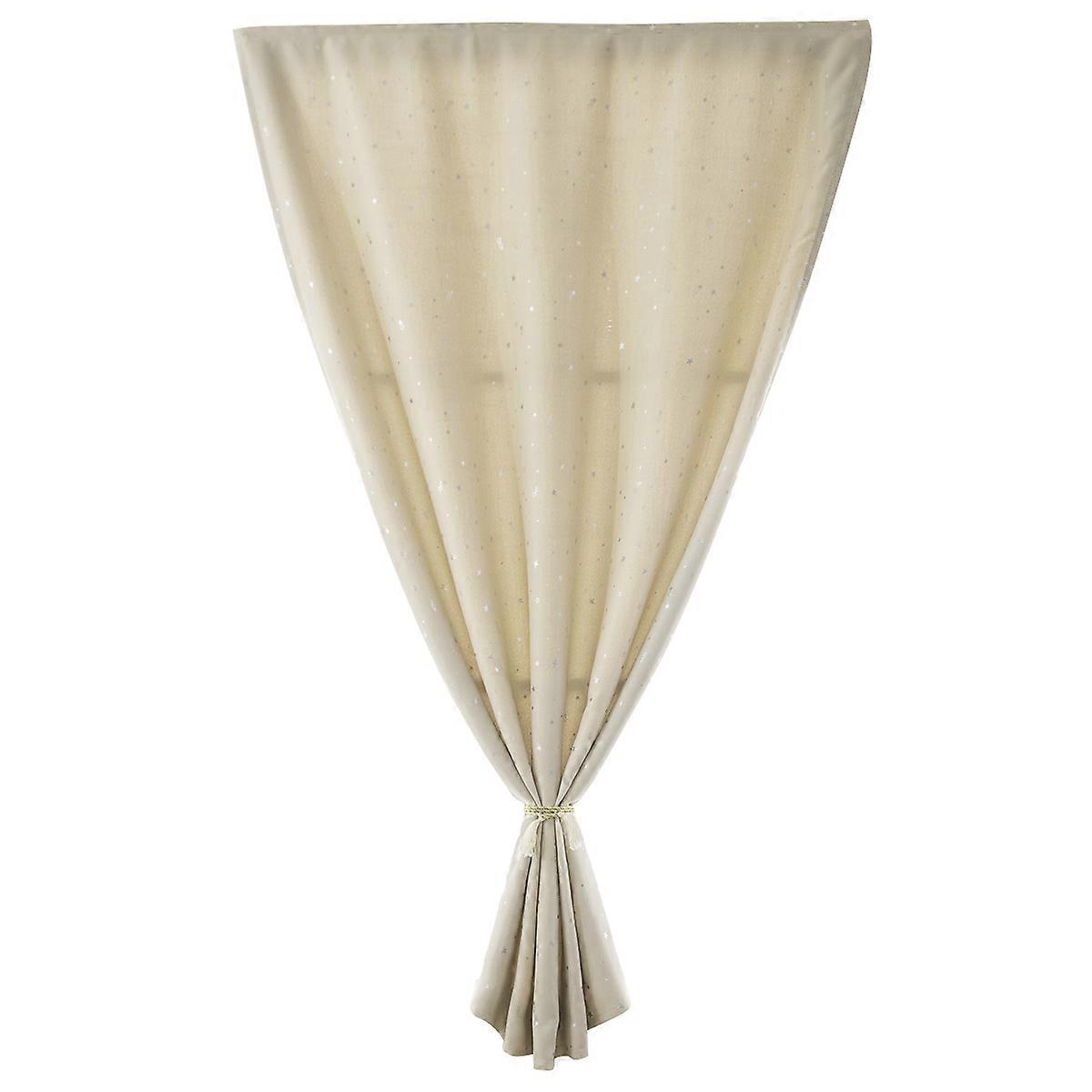 Silver Star Decorated Blackout Curtain for Window Use 1Pcs Beige