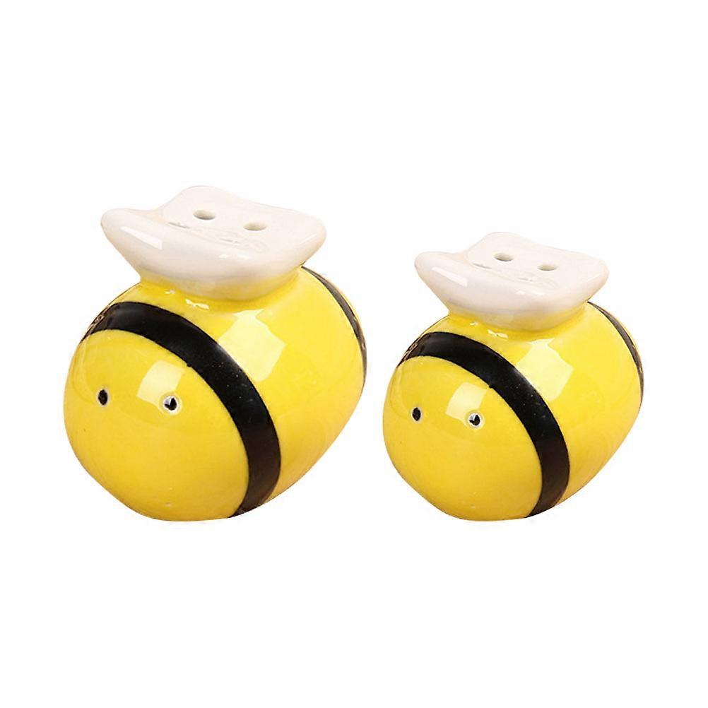 Ceramic Spice Jars Bee Style Shaker for Storage 2Pcs Yellow Kitchen