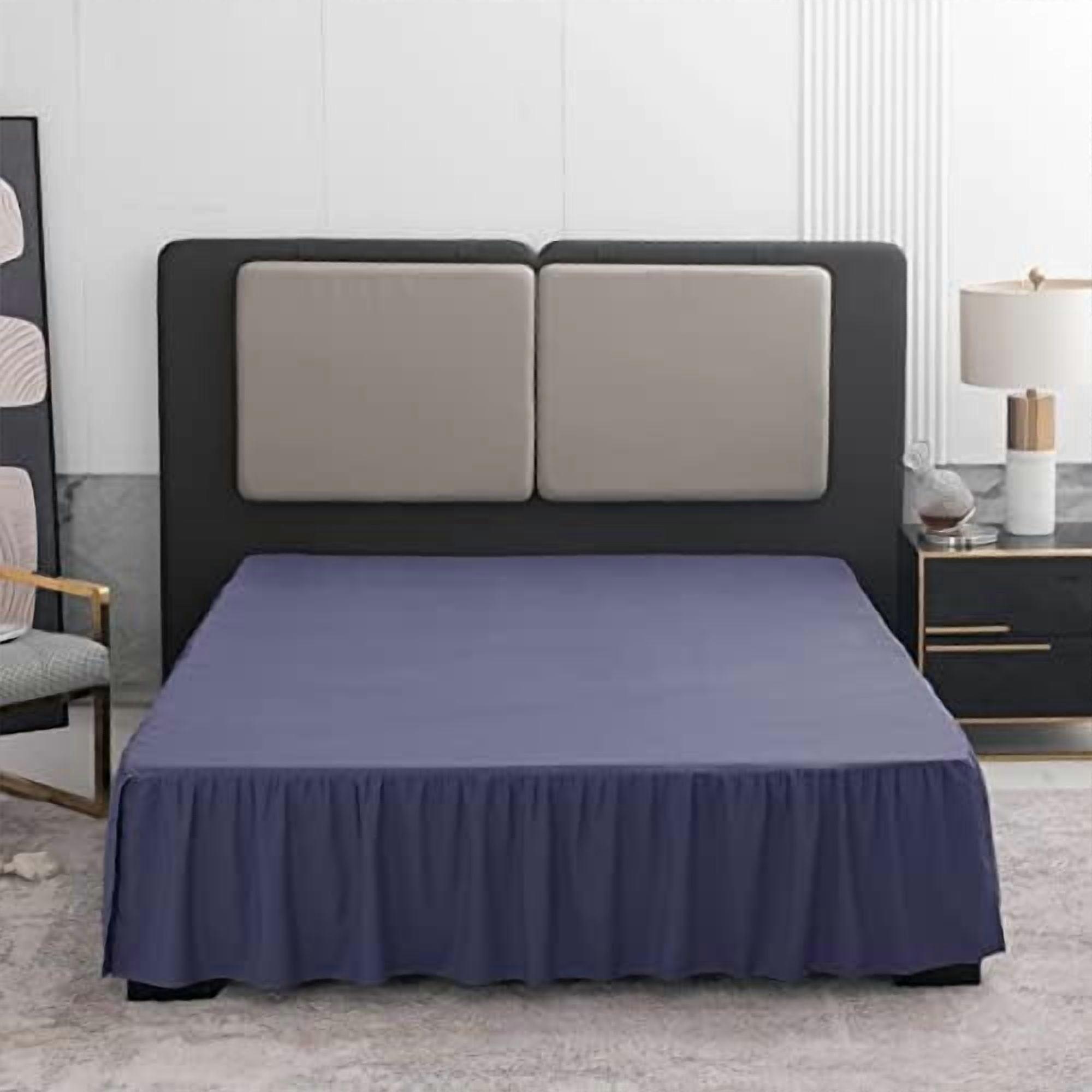 Twin Bed Skirt, 18" Drop, Ruffled & Split Corners, Navy Blue Microfiber