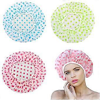 Reusable Shower Cap Set Waterproof Hair Protection for Long Hair with Secure Elastic Fit 3 Pack