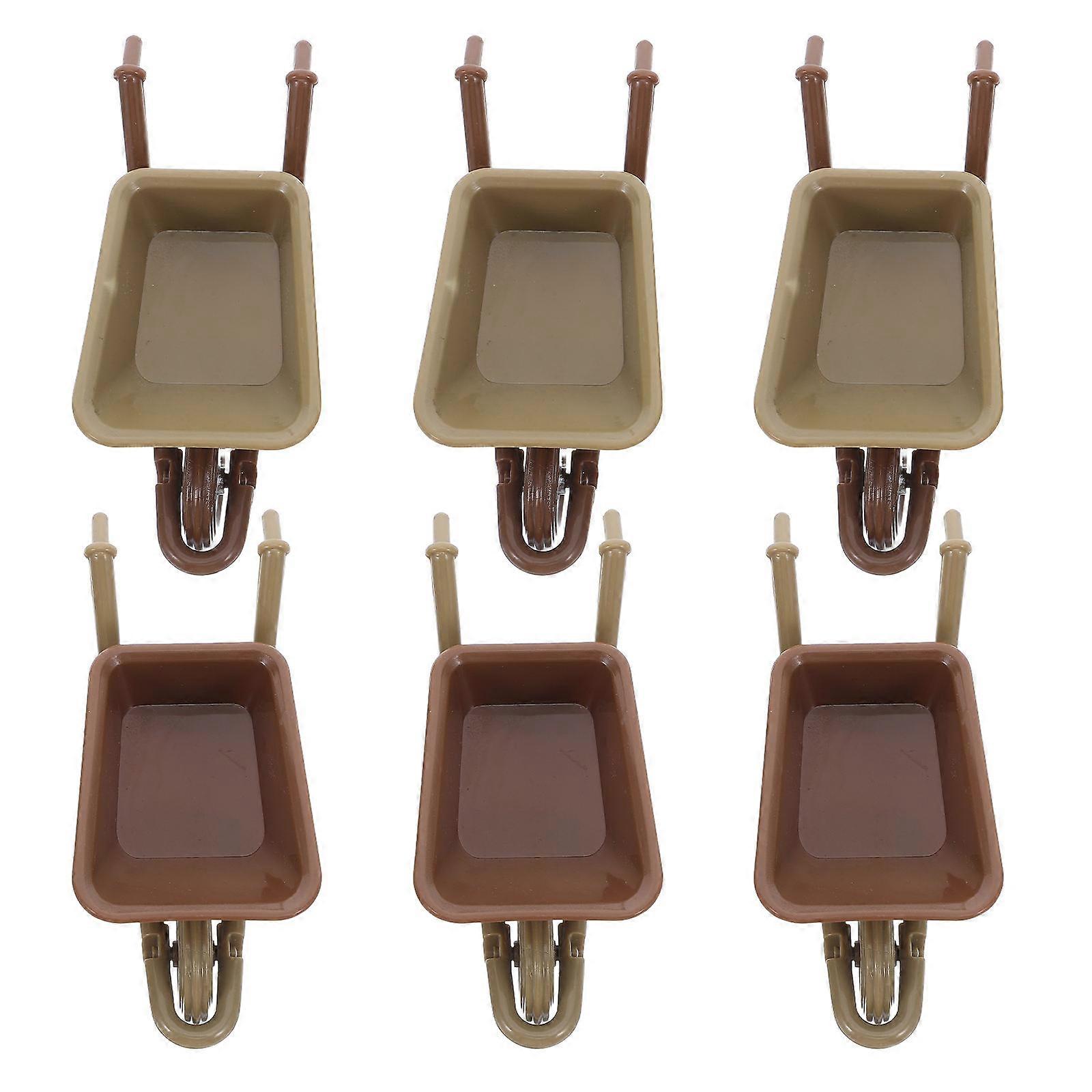 Mini Wheelbarrow Model for Decoration 6Pcs Plastic Assorted