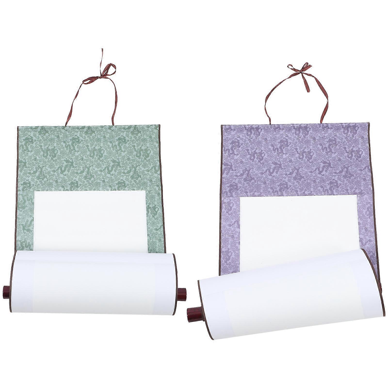 Calligraphy Blank Scroll 2Pcs for Multi-Functional Use with Hanging Design