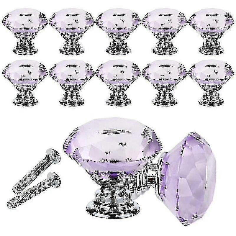 10pcs Purple Crystal Door Knobs  Cupboard & Cabinet Drawer Pulls with Screws