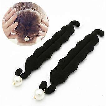 2-pack Damfrisyr Verktyg Pärlskum Svamp Donut Bun Maker Clip Hook Holder Frisyr DIY Tillbehör