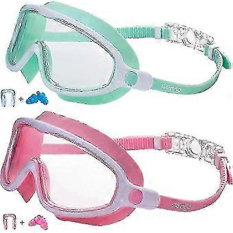 Kids Anti-Fog UV Swim Goggles 2 Pack, Wide View for Ages 3-14