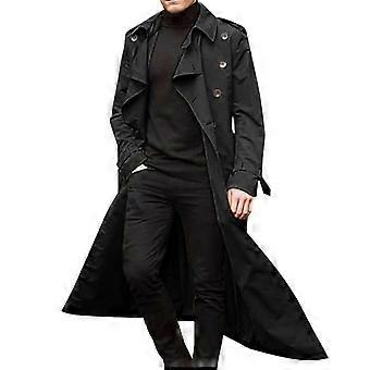 Men Overcoat Vintage Long Trench Coat Men Double Breasted Jacket Coats Mens Business Black Long Solid Windbreak Coat Outwear