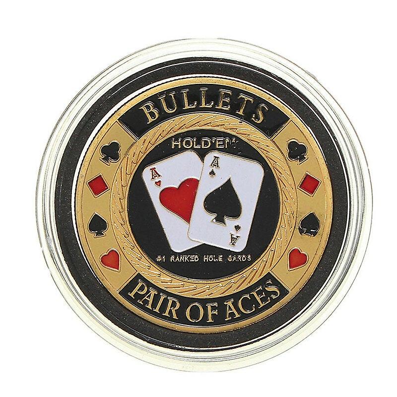 Metal Poker Guard Card Protector Coin Chip Gold Color Plated With Round Plastic Case