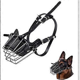 Dog Muzzle (L), Dog Face Metal Basket, Breathable Mouth Adjustable Leather Leash Suitable for Large Medium Dogs.