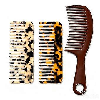 Wide Tooth Comb Set, 3-Piece Cellulose Acetate Detangler with 2 Travel Sizes and 1 Handled Home Comb, Anti-Static for Curly, Thick, Wavy, Wet or Dry H