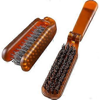 Folding Hair Brush, Portable 2-Pack Boar Bristle Massage Comb for Travel