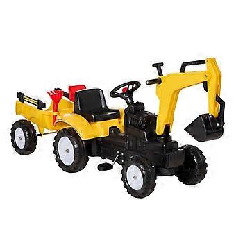 Kids Ride-On Construction Car, with Horn and Detachable Trailer - Yellow