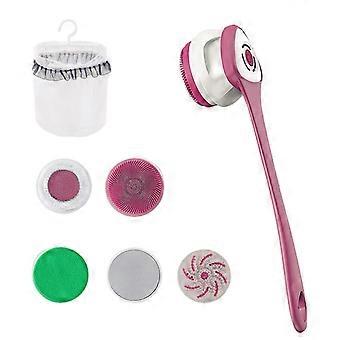 Electric Body Brush with Long Handle, Waterproof Bath Scrubber, 5 Brush Heads, USB Rechargeable