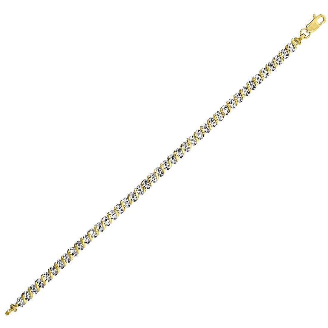 Pulseira feminina de elos em ouro bicolor 10k, 20 cm (8 polegadas) - 5,5 gramas
