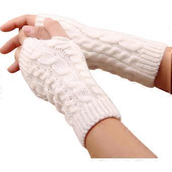 White Knitted Fingerless Gloves Knit Winter Crochet Arm Warmers Sleeves with Thumb Hole Soft Half Finger Warm Hand Wrist Mittens Bulk for Women