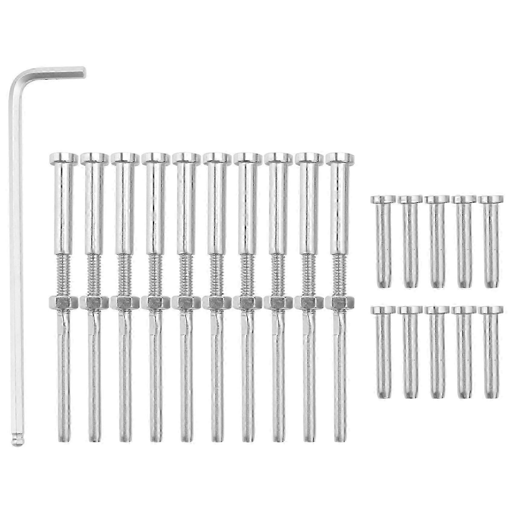 Hex Head Threaded End Fitting Terminal compatible with1/8 Inch Cable 10 Pairs
