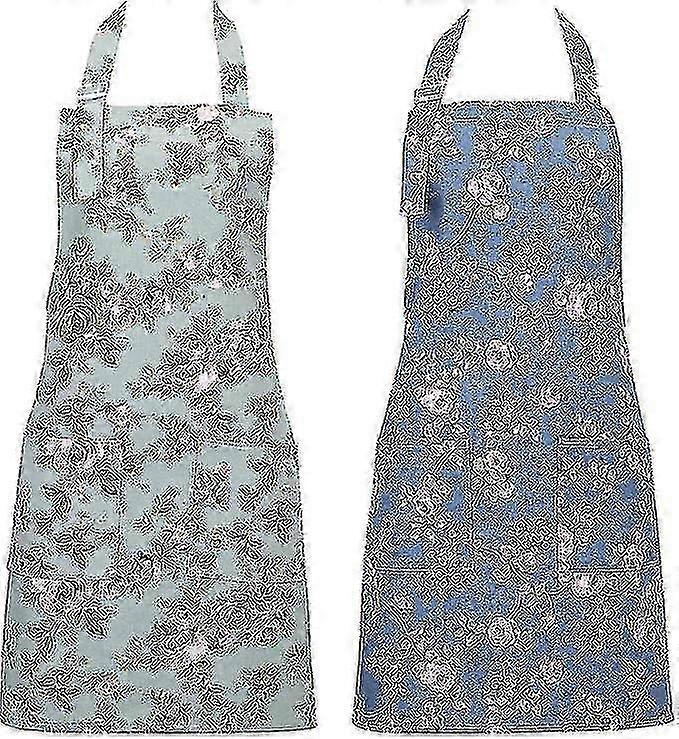 2 Floral Aprons Canvas Adjustable Pockets