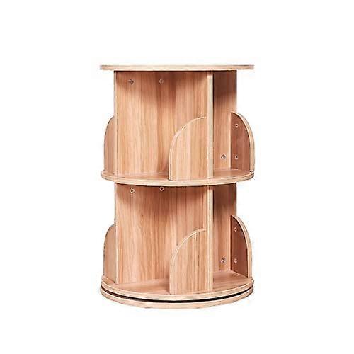 360 Degree Rotating Bookshelf Solid Wood Bookcase SpaceSaving Display Shelf Light Walnut 18in