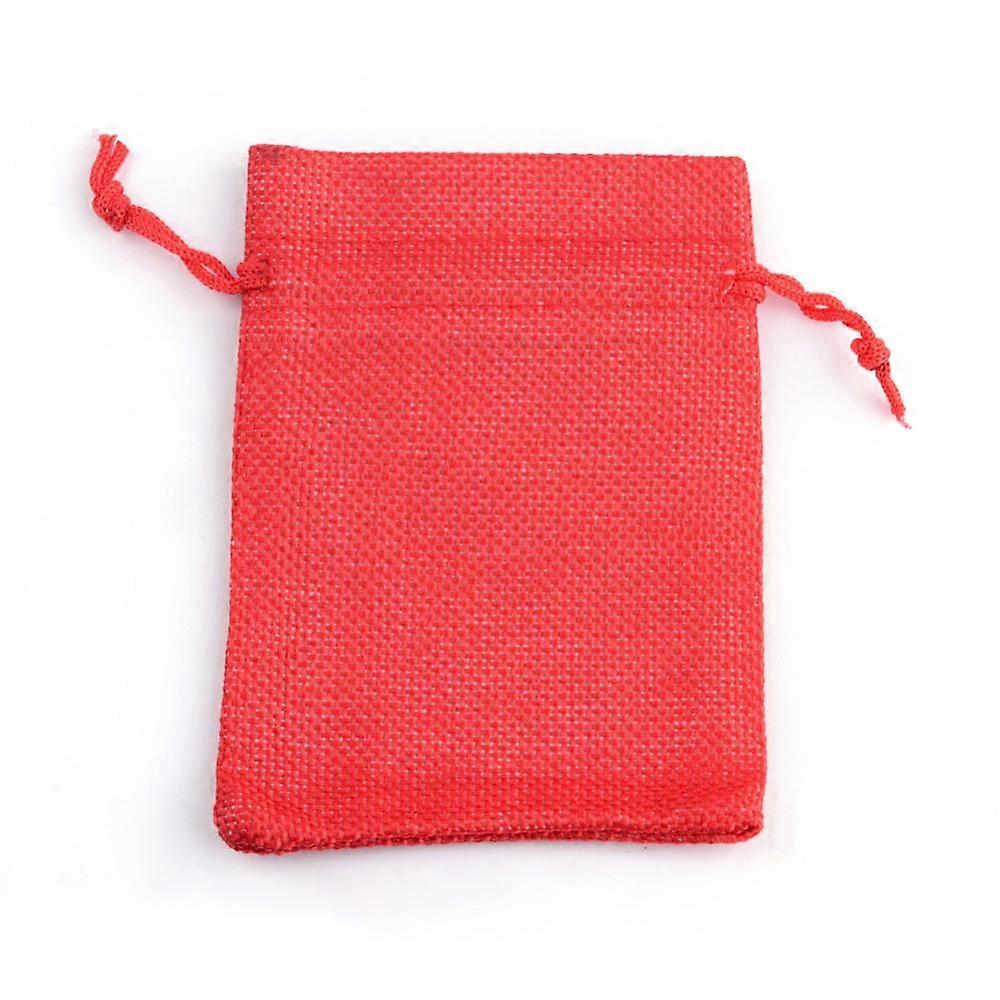 Burlap Packing Pouches Drawstring Bags Red 9x7cm