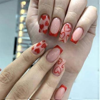 Valentine's Day Press on Nails Red Heart French Tip Fake Nails Reusable Acrylic Full Cover 24PCS-ad