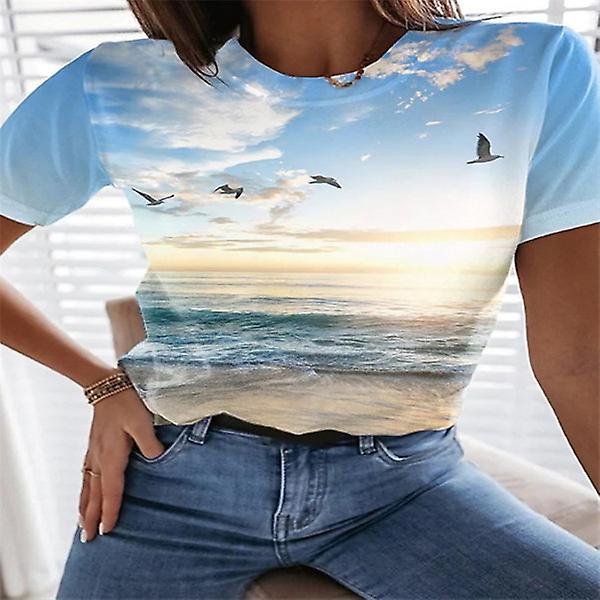 New Brand Women's Soft Casual Trend 3d Printing Short Sleeve Polyester Material Oversized T-shirt Top