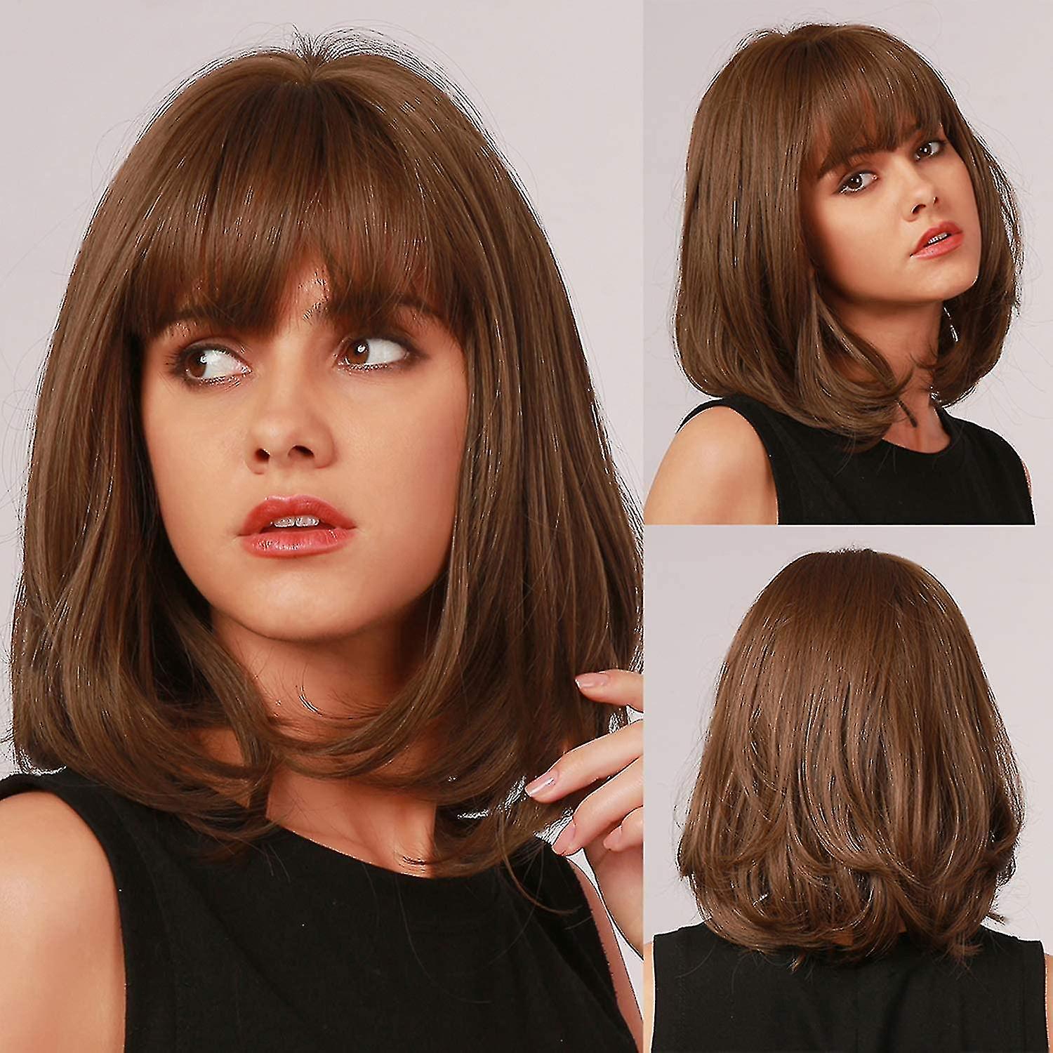 Kellynee 24" Black To Brown Wig Long Curly Synthetic Wigs Compatible Women (περιλαμβάνονται 2 καπέλα περούκας)