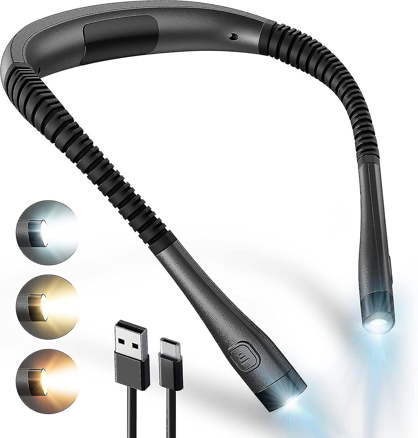 Led Neck Reading Light, Bendable Rechargeable Book Lamp For Bedside Reading, Eye Friendly - 3 Colors & 3