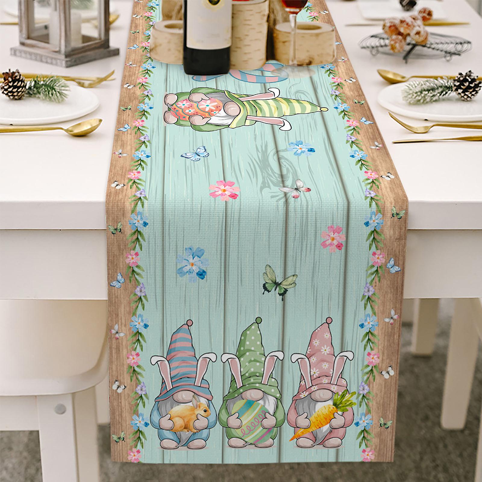Happy Easter Table Runner 13 x 70 Inch Bunny Gnomes Easter Egg Truck Table Cloth