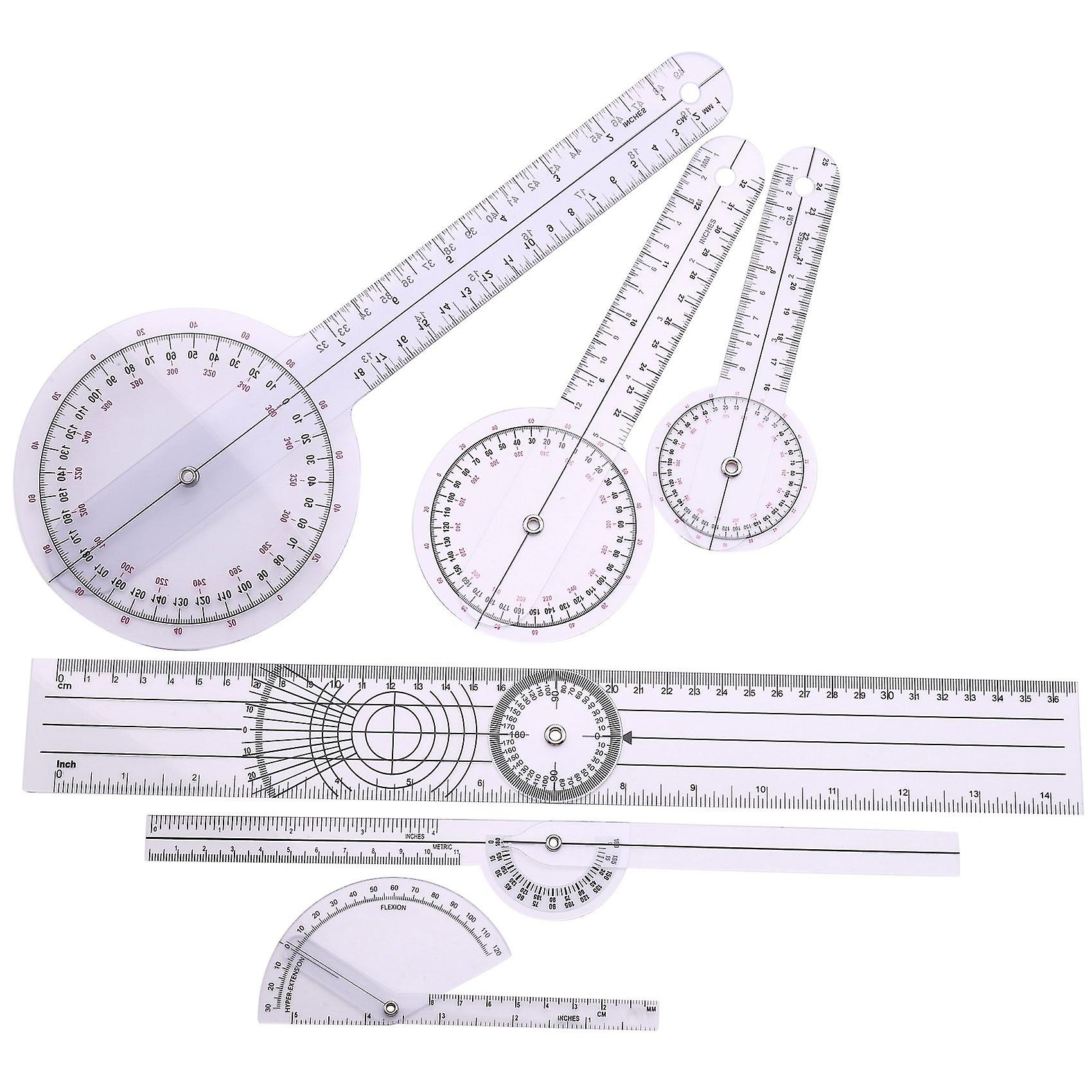 6pcs Spinal Ruler Spinal Finger Goniometer Protractors Multi-ruler Angle 180/360 Degree Measuring T