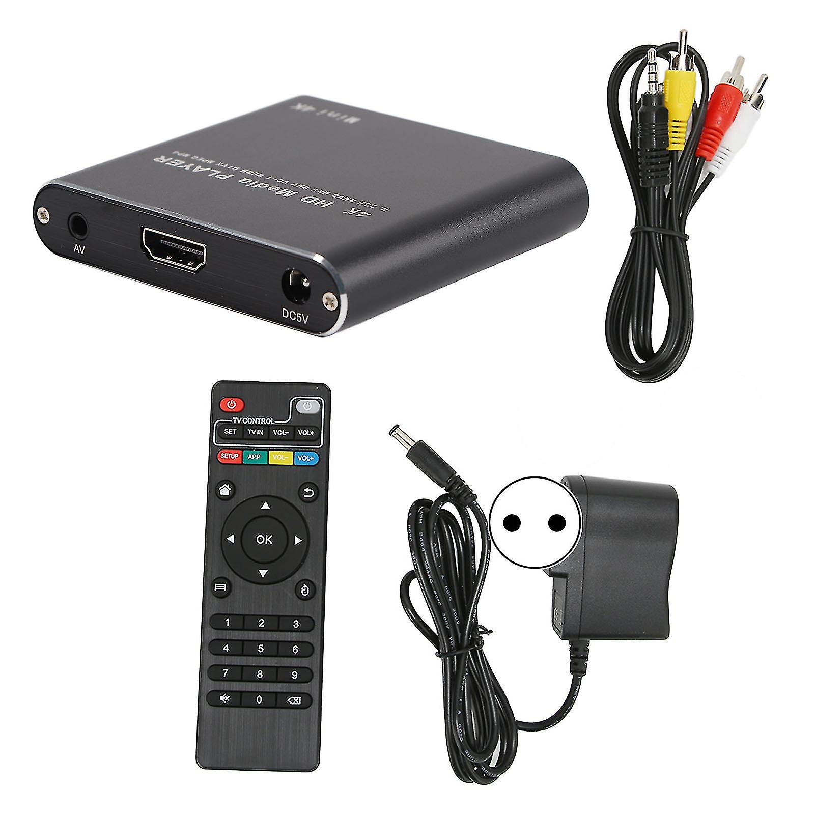 4K High Resolution HD Video Player, Mini HD Multimedia Interface Streaming Media Player, USB AV Storage Cards, EU Plug 100-240V