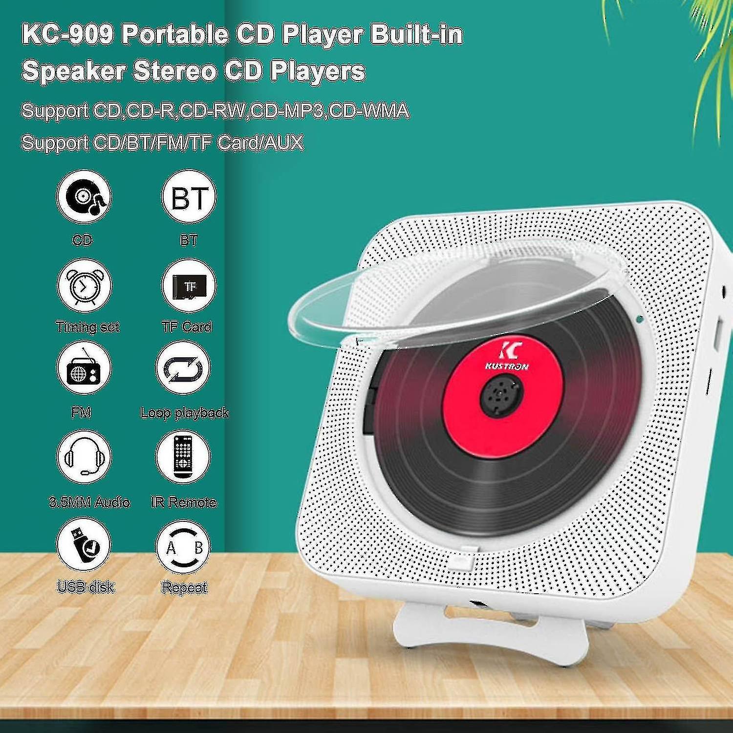 Portable Cd Player Bluetooth Speaker Cd Led Screen Mountable Cd Music ...
