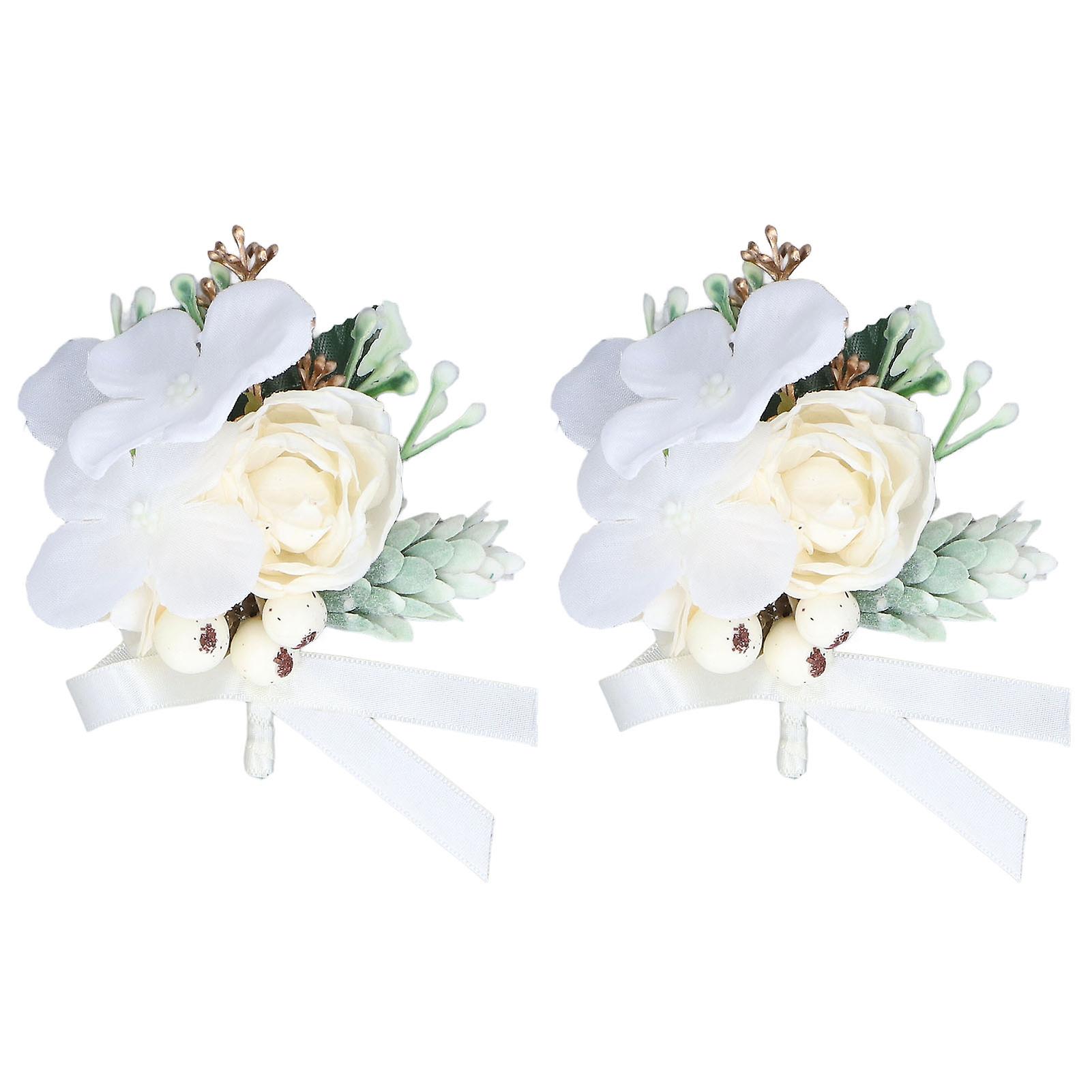2Pcs Boutonniere Vibrant Colors Exquisite Elegant Portable Space Saving Reusable Groom Boutonniere for Wedding PartyWhite