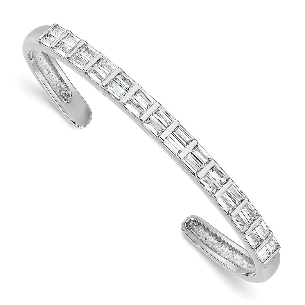 4.95mm 925 Sterling Silver Rhodium Plated Polished Baguette Cubic Zirconia Cuff Stackable Bangle Bracelet-Cuff-Bracelet