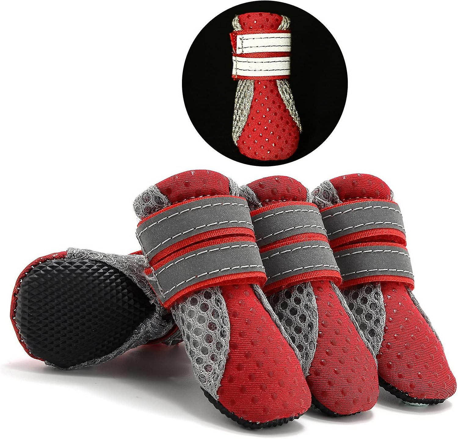 Summer Anti-Slip Boots for Small Dogs Adjustable Reflective Dog Booties Puppy Cat Shoes for Paw Protection Soft Breathable Mesh Red L
