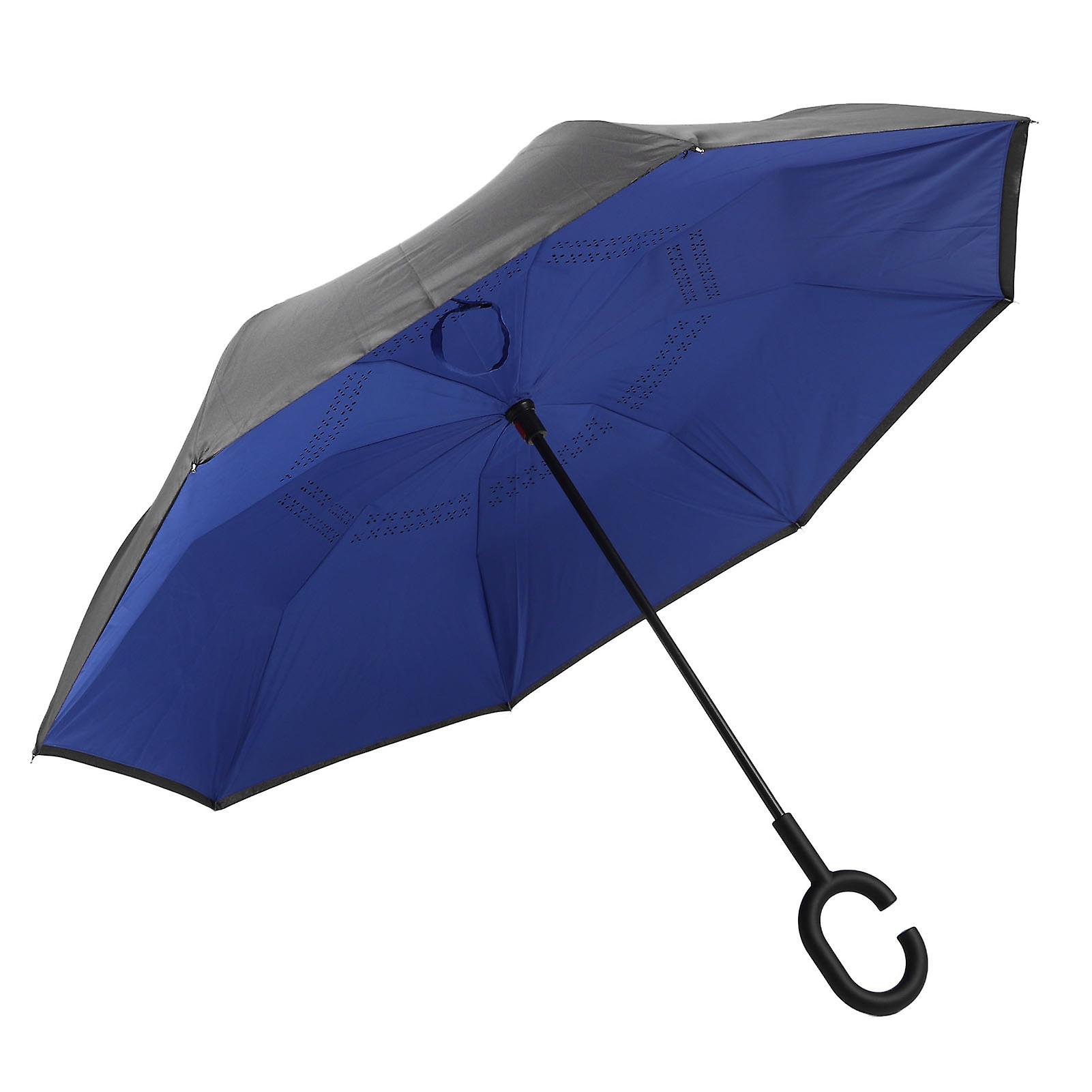 Royal Blue Inverted Reverse Umbrella - Windproof, Waterproof & UV Protection for All