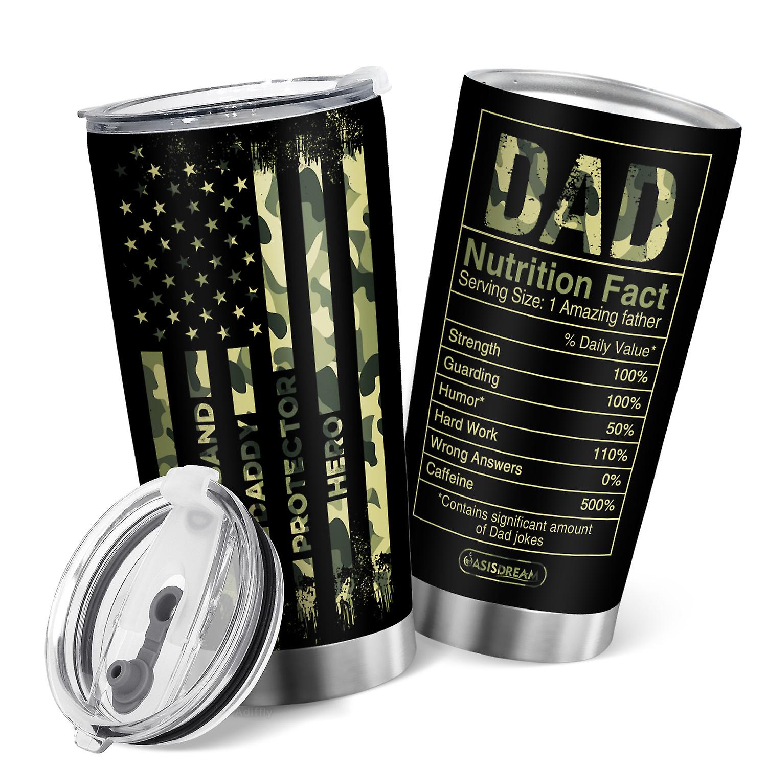 Oasisdream 20oz Vacuum Insulated Tumbler with American Flag Print Hero Dad Design Gift on Father's Day