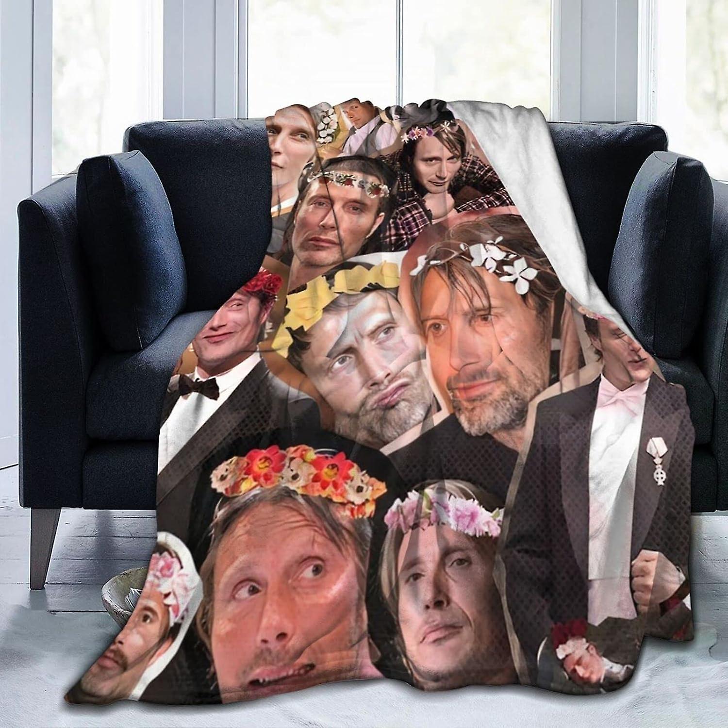WT572 Soft Throw Blankets Mads Mikkelsen Flannel Blanket Ultra Soft Comfortable Blanket Anti Static Washable for Bed Sofa