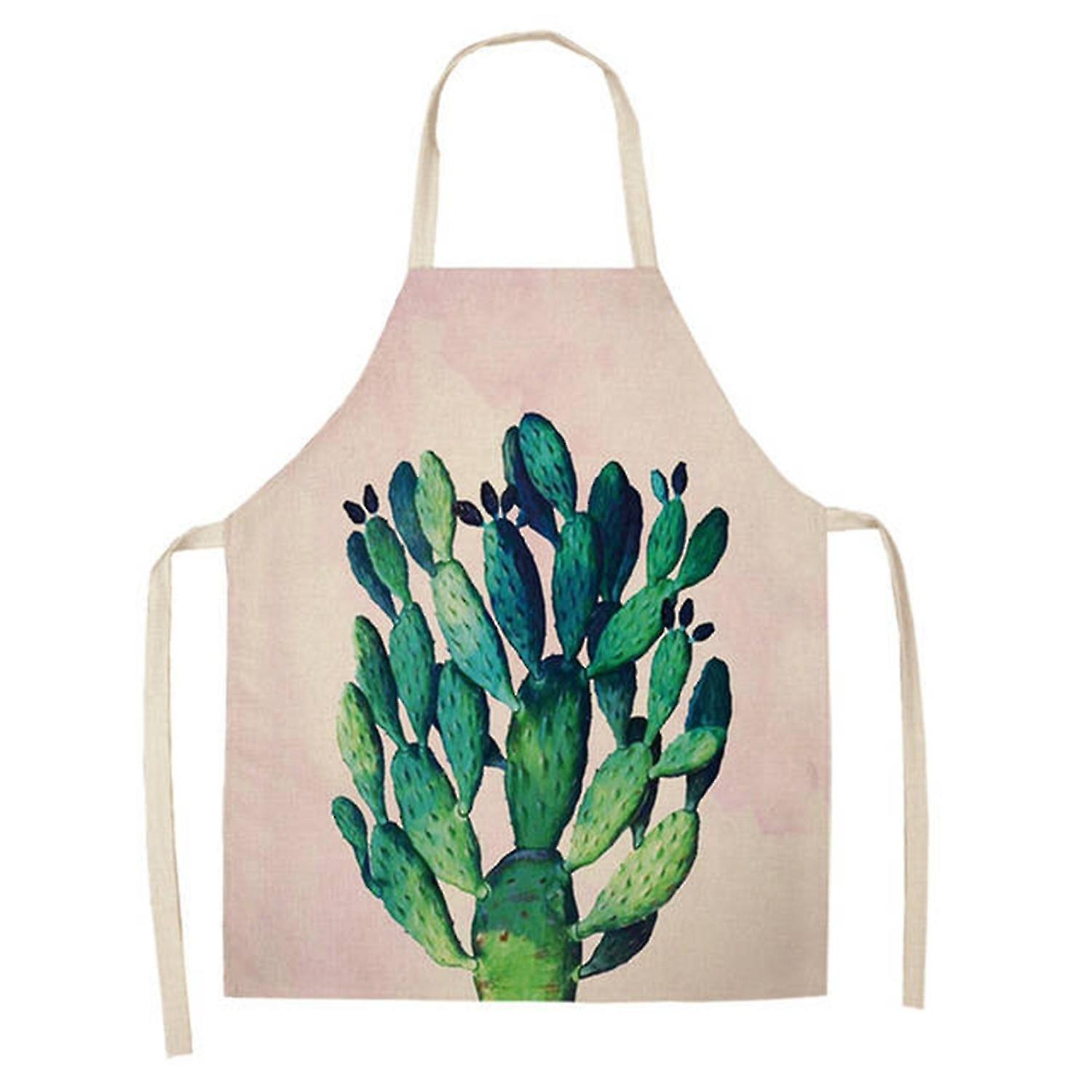 BoSaiD Cooking Bib Soft Texture Large Coverage Flax Tropical Cactus Printed Kitchen Apron Baking