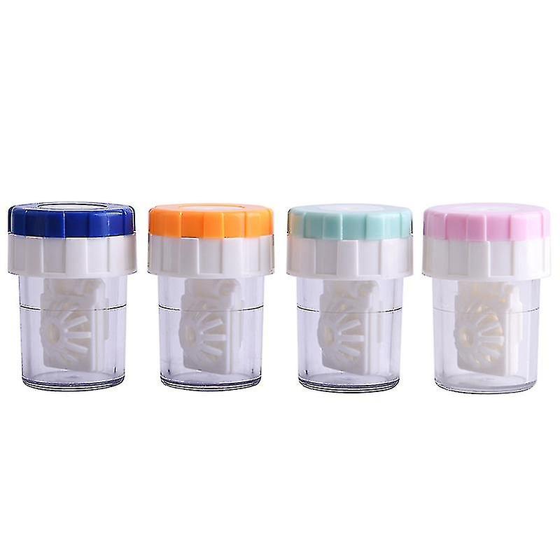 4-Pack Contact Lens Barrel Cases - Manual Rotation Cleaning Container for Eyes Care