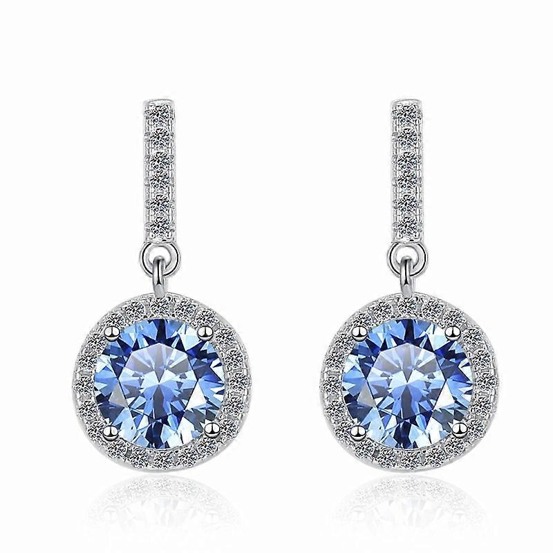 Earrings-Round Moissanite Drop-Elegant Lady-Silver Glam