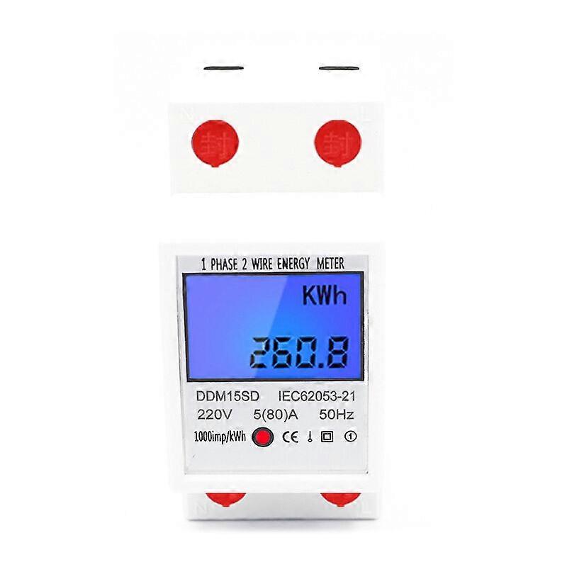 Single Phase Multifunction Rail Type Electric Energy Meter LCD Backlit Display 5-80A