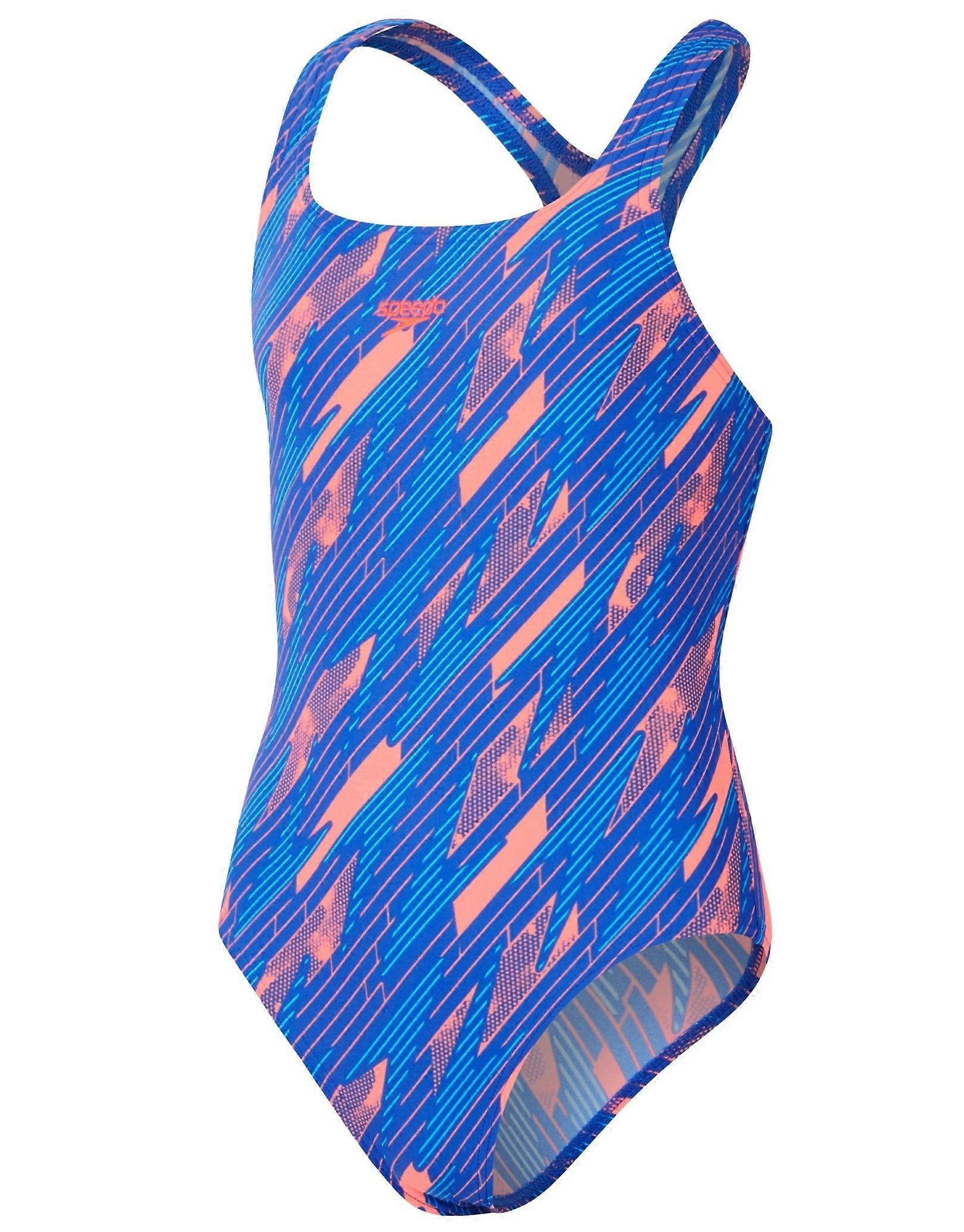 Speedo Girls Hyperboom Allover Medalist Swimsuit - Red/Blue