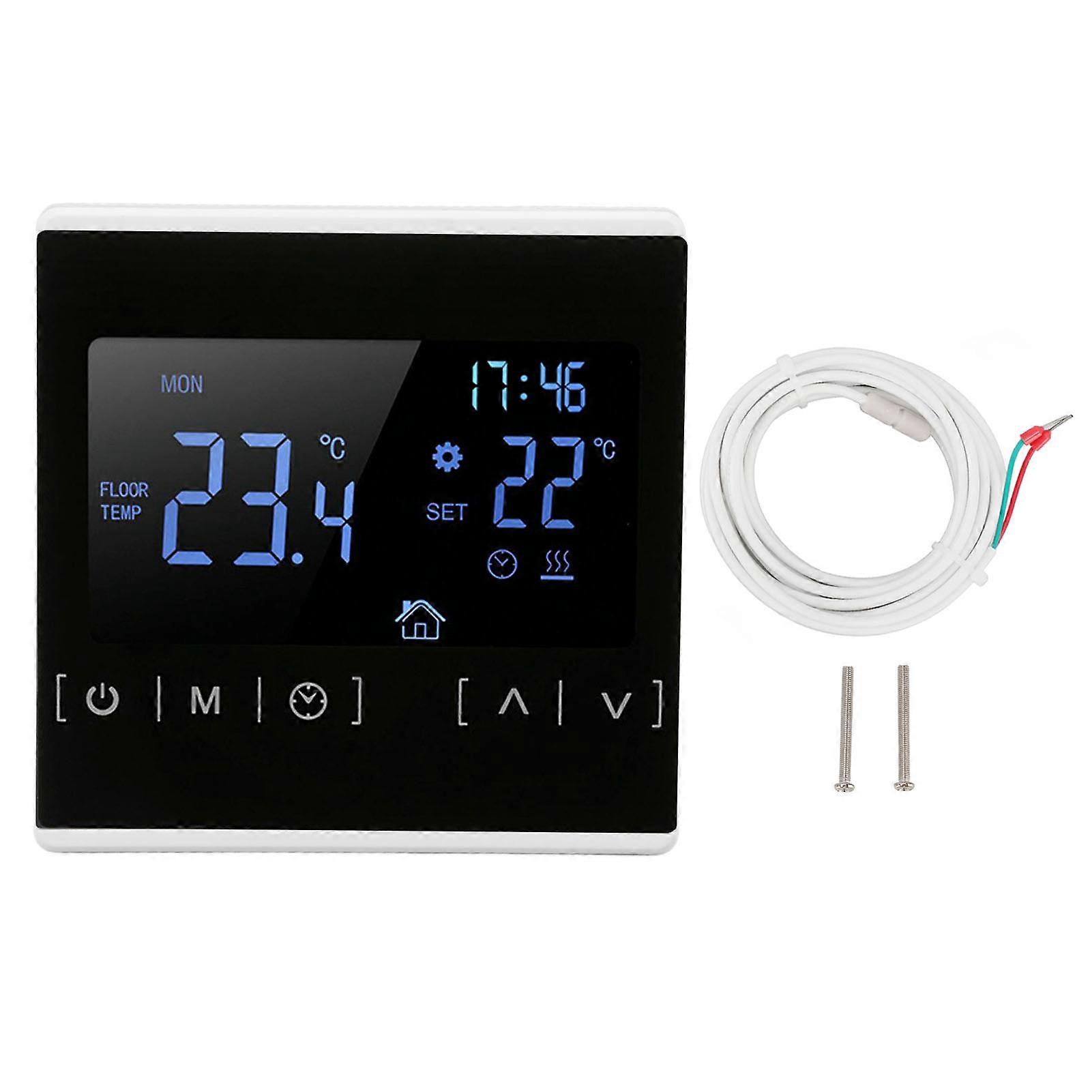 Smart Thermostat Backlit Touch Screen Dual Control Temperature Controller  For Floor Heating High Power Ac 85v240v White