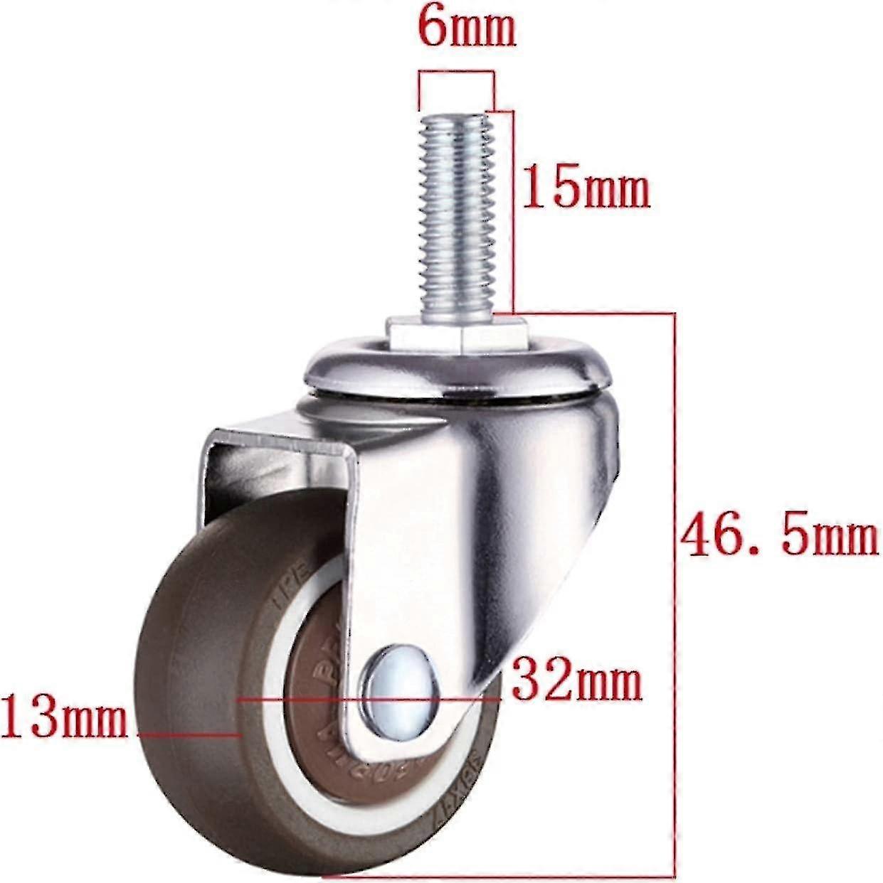 4 Pack M6 X 15mm Furniture Swivel Caster Wheels With 32mm Thread Tpe Soft Rubber 32mm Thread