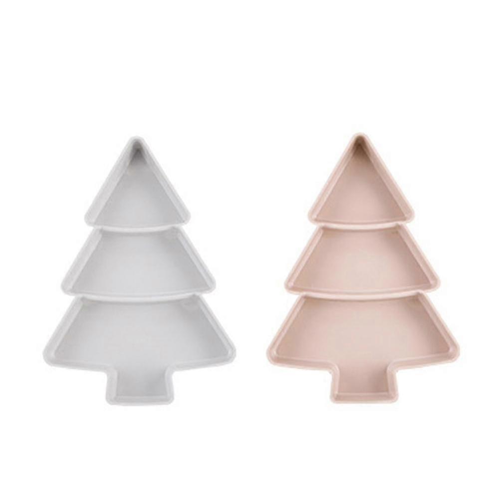 2pcs Creative Christmas Tree Shape Plastic Divided Serving Tray Candy Snack Plate For Home Office Party
