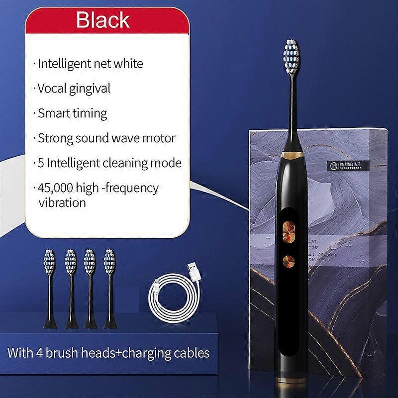 Electric Toothbrush Sonic USB Rechargeable 5 Mode Adult Waterproof Tooth Brushes Replacement Heads Set