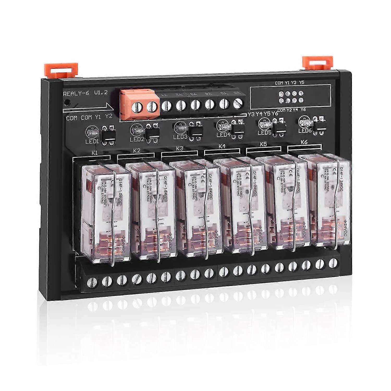 Module de relais DC 24V, module de commutation SPDT à 6 canaux avec optocoupleur isolé Module de relais de puissance enfichable à montage sur rail DIN