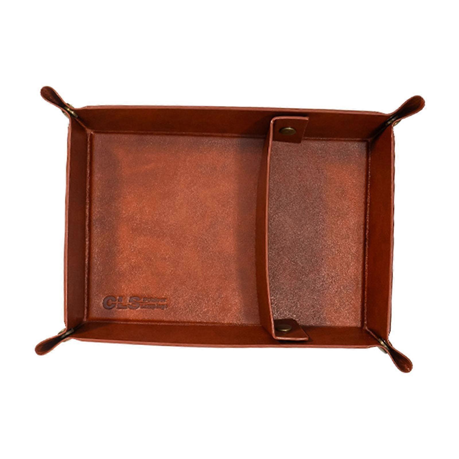 PU Leather Storage Tray Desktop Storage Organizer Tray for Wallet Keys Phone Dark Brown