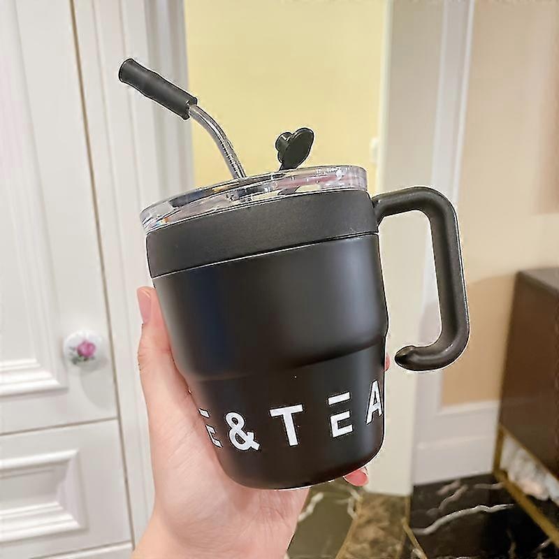 1pc, tazza di paglia in acciaio inossidabile per ragazzi e ragazze, isolamento termico e tazza di acqua fredda, tazza di caffè, tazza da ufficio alla moda doppia tazza con mano