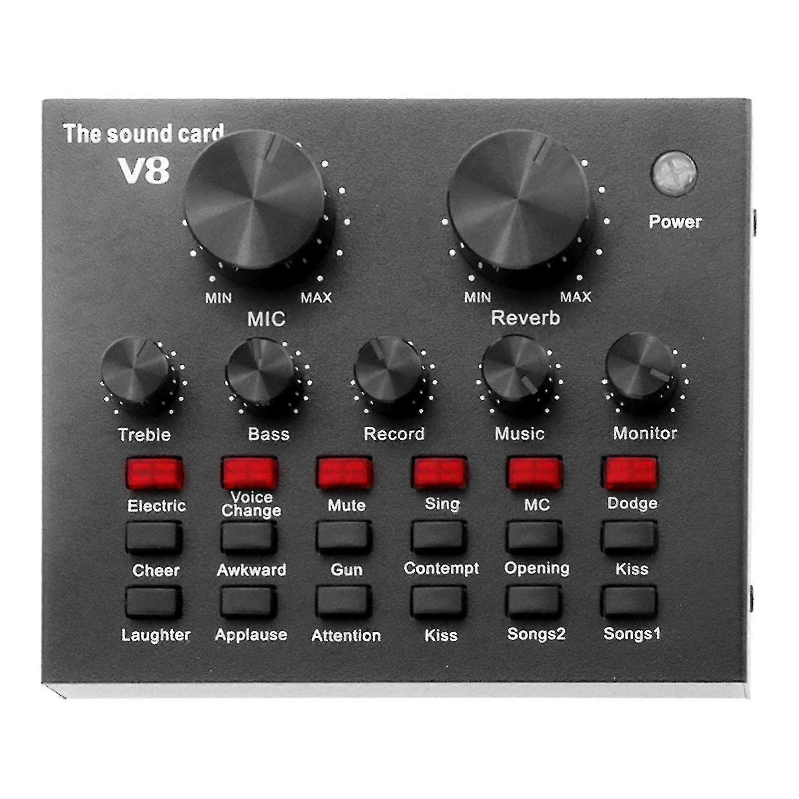 V8 Sound Card Plug Play Long Lifespan Metal 12 Sound Effects Practical Portable Live Bluetooth-compatible Sound Card Fg