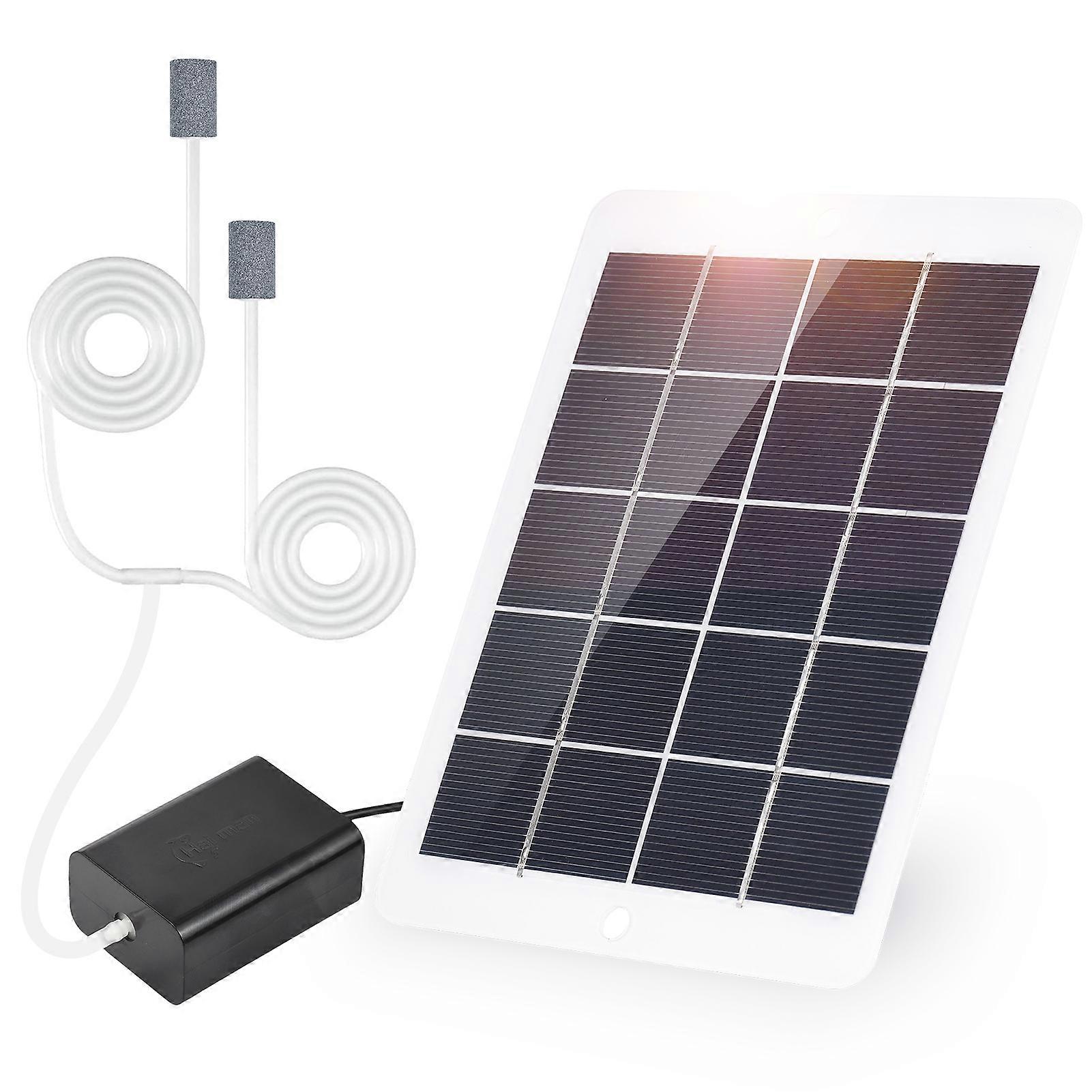Solar Powered Oxygen Air Pump Kit for Aquarium Fish Tank Oxygenator Oxygen Aerator Solar Air Pump with 3W 5V Solar Panel Oxygen Pipe 2 Air Bubble Ston